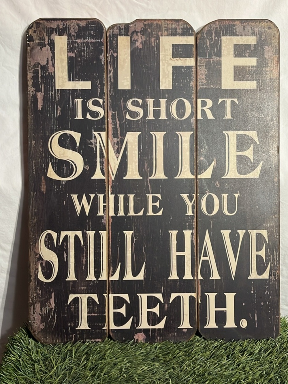 Vintage-Style Black "Life Is Short Smile" Wall Art Sign
